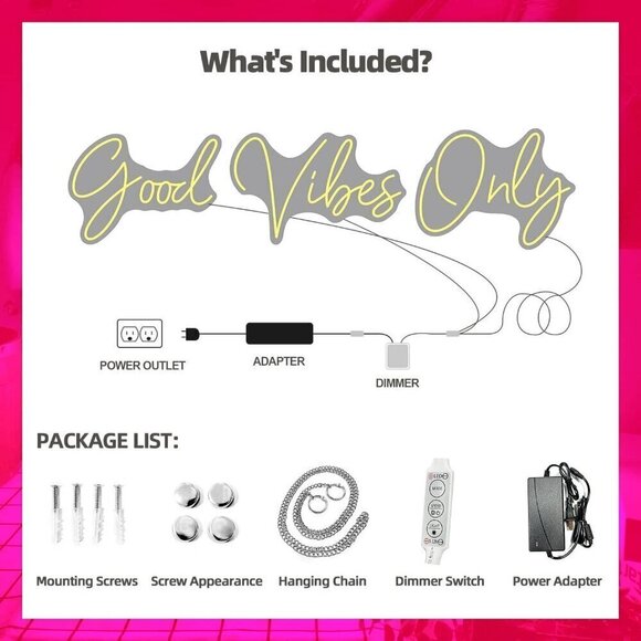 Neon Sign White Large Good Vibes for Wall Decor, Room, Party, Bar 56×13 inch - Picture 8 of 8